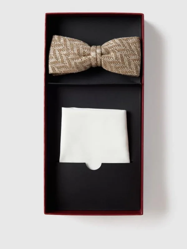 CG – Club Of Gents Fliege Und Einstecktuch Im Set Mit Leinen-Anteil – Beige 1