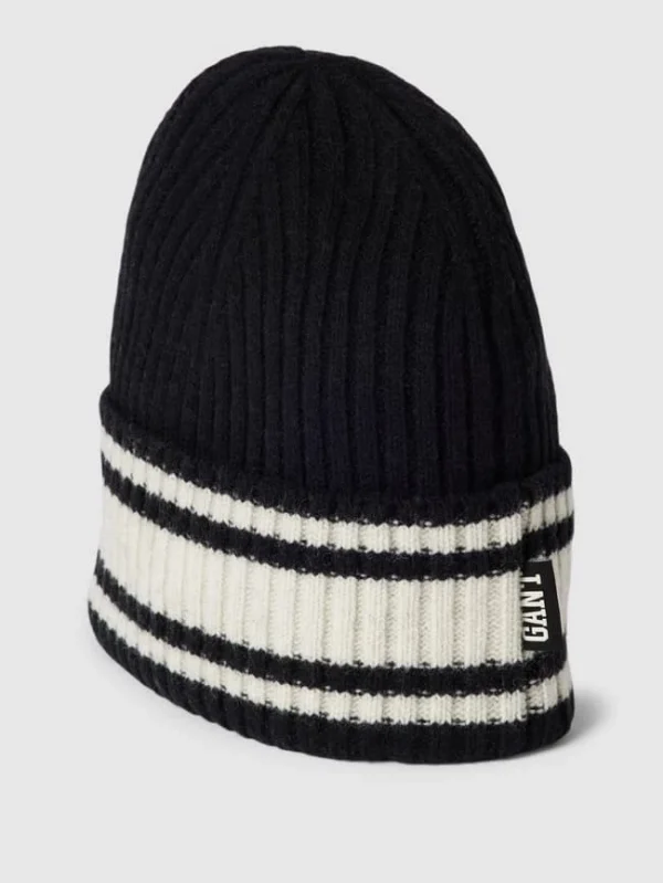 Gant Beanie Mit Kontraststreifen Modell ‚STRIPED WOOL COLLEGIATE‘ – Schwarz 1
