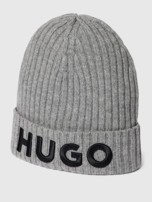 HUGO Beanie Mit Label-Stitching – Mittelgrau Meliert 1