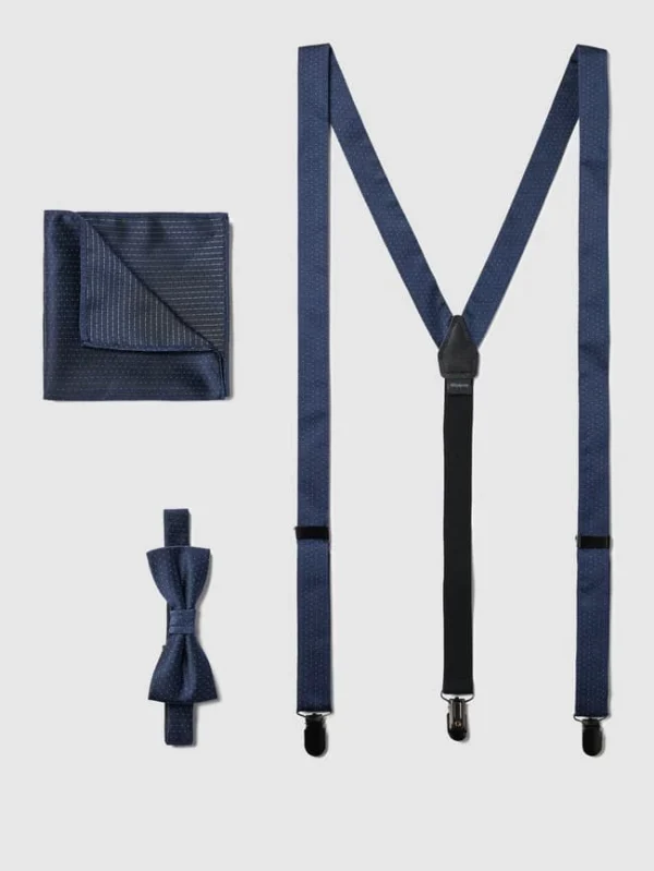 Monti Fliege, Einstecktuch Und Hosenträger Im Set – Marineblau 1