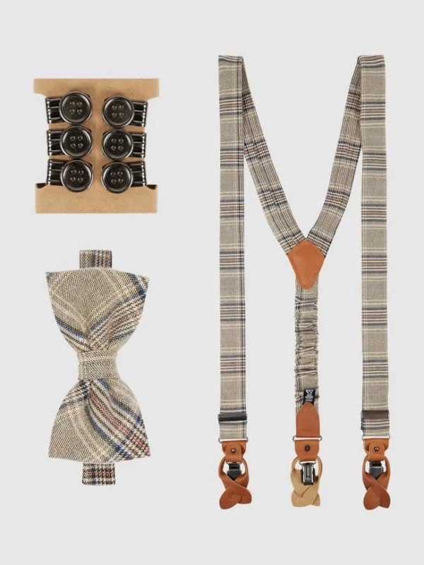 Seidenfalter Hosenträger Und Fliege Im Set – Beige 1