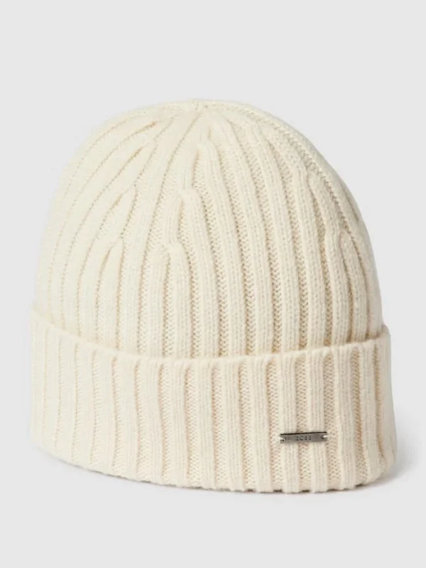 BOSS Beanie Mit Label-Detail Modell ‚T-Lino‘ – Ecru 1